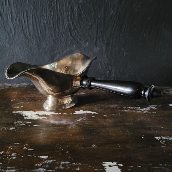 Vintage 2 Sided Gravy Boat Sauce Boat Pourer with Wood Handle - Picture 1 of 7